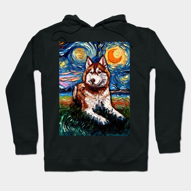 Red and White Husky Night Hoodie by sagittariusgallery